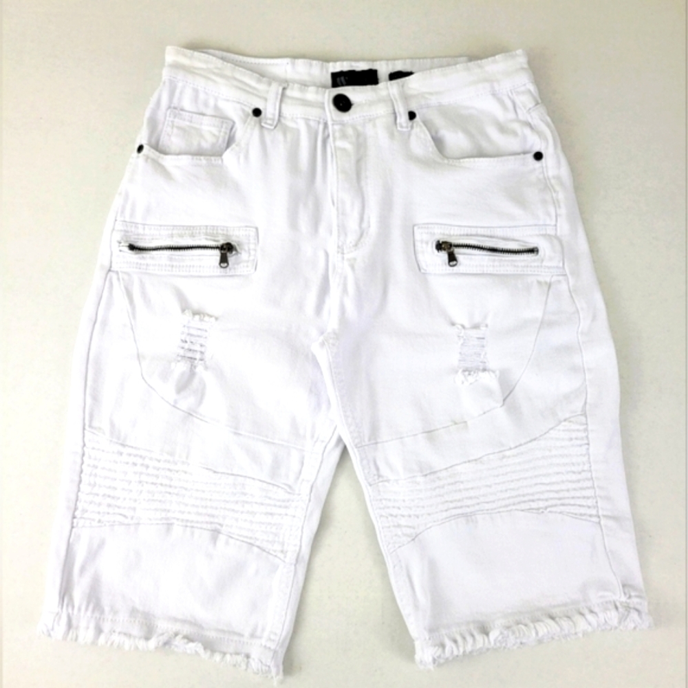 WAIMEA Men's White Distressed Denim Fit Short Size 32